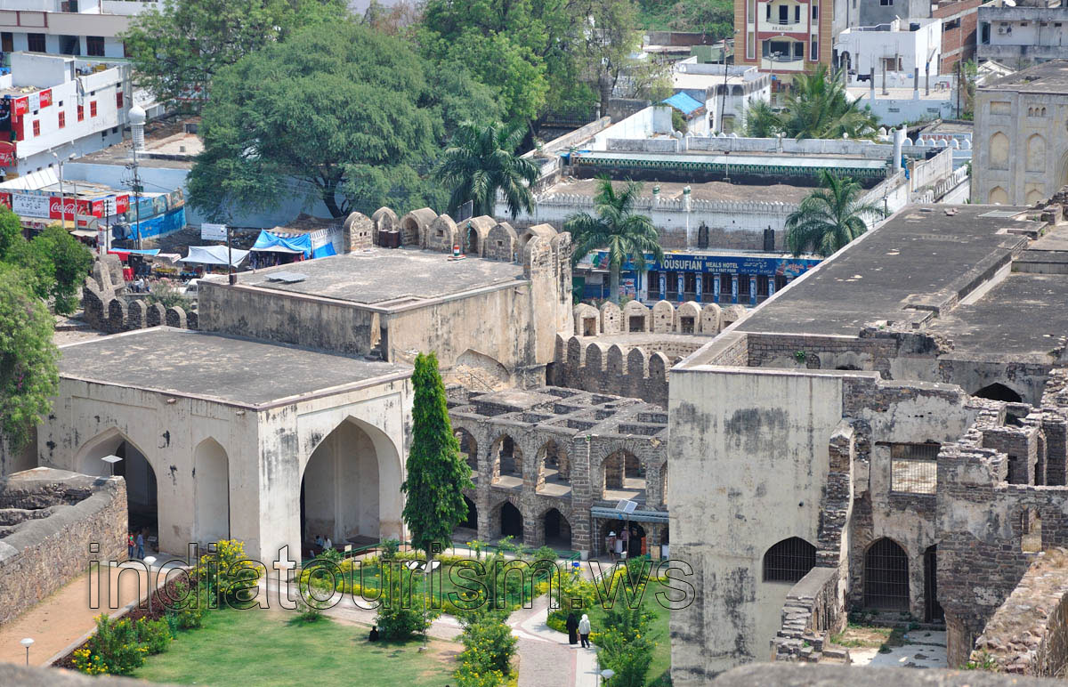 A bird's-eye view of the entrance to the fort