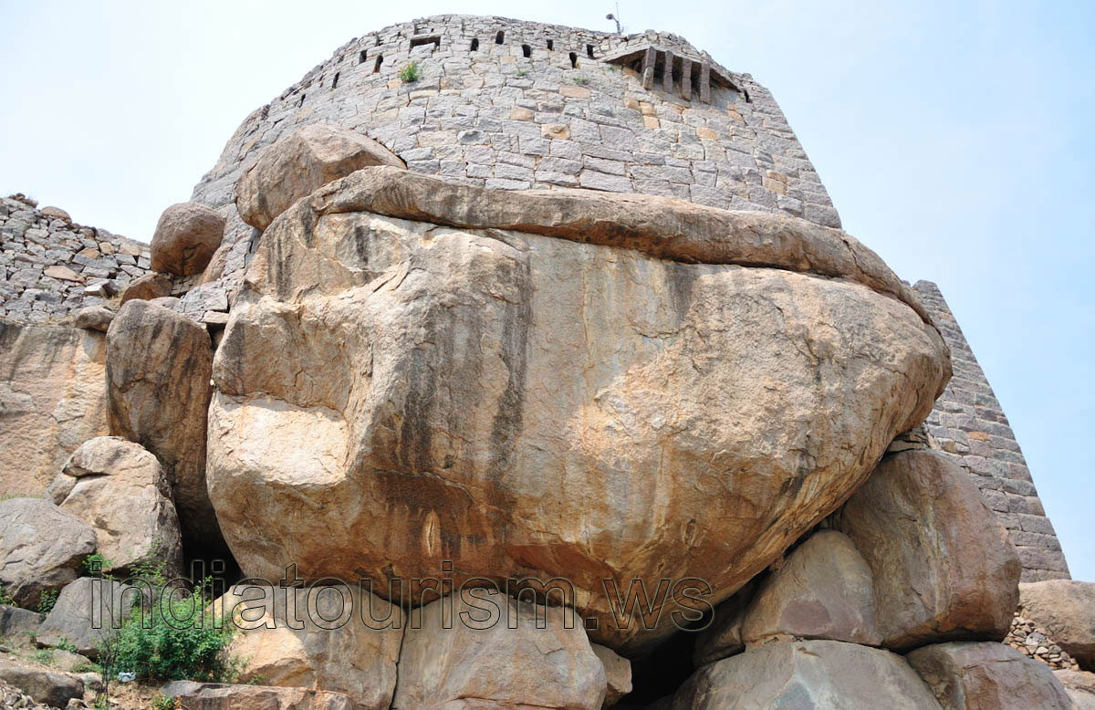 Huge stone lays in the foundation of the fort's tower