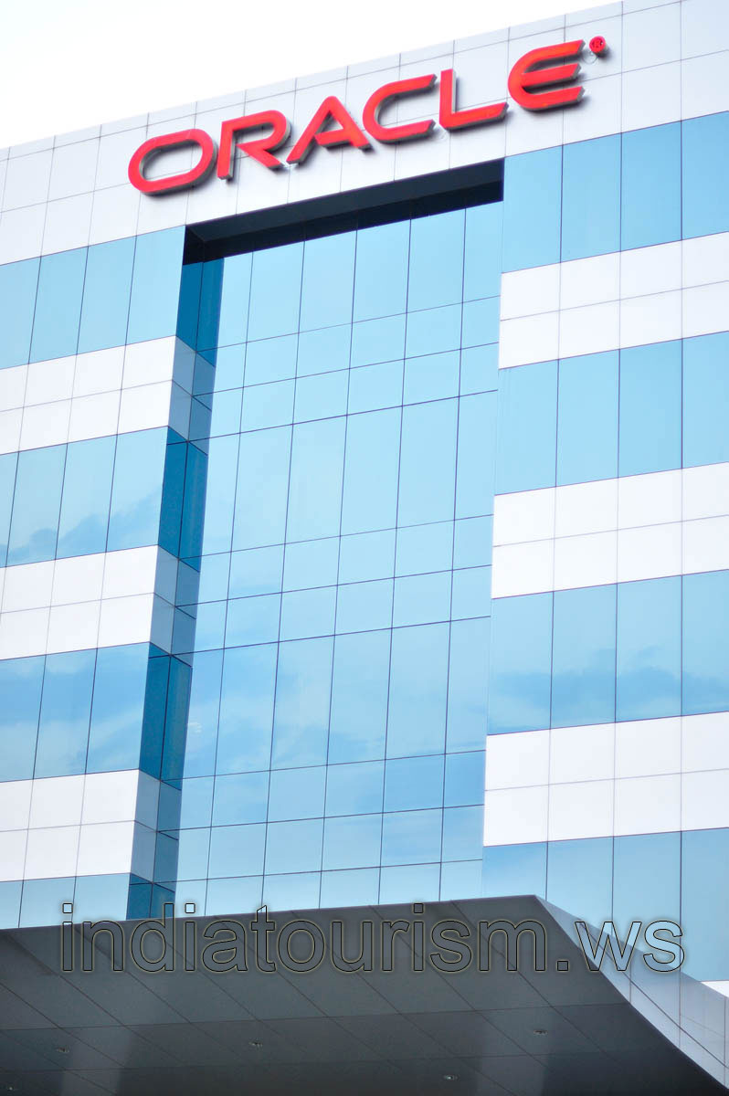 Oracle - the name of the company over the entrance