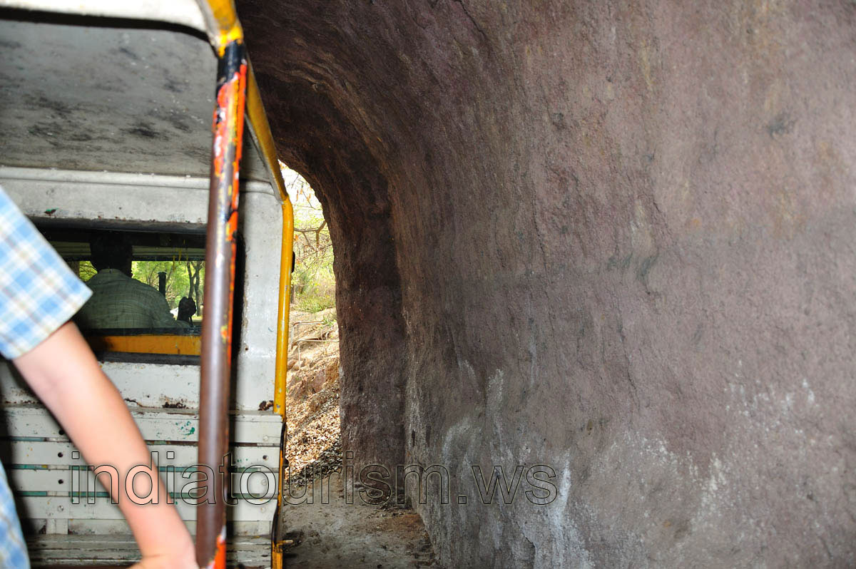 Our train drives through a tunnel