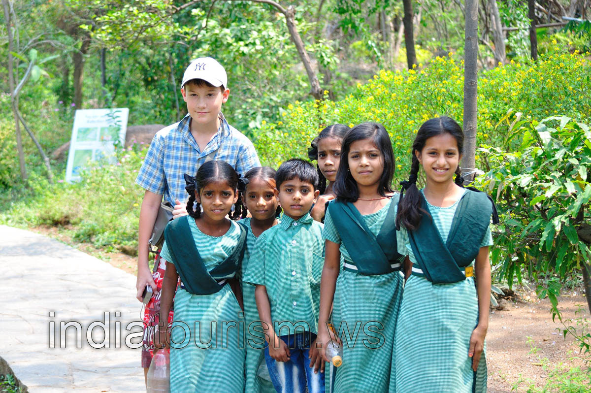 My son and indian school girls (there is one boy)