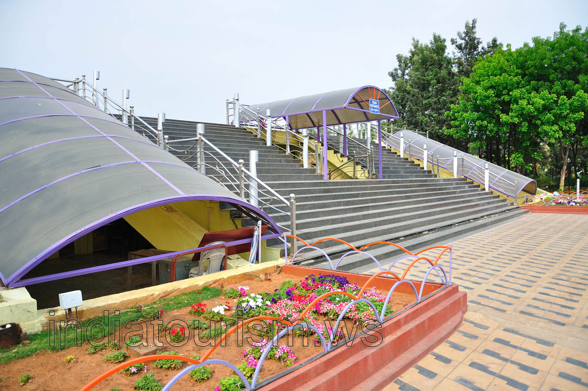Wide stairway over the railway station