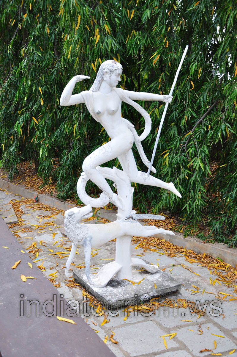 Sanctuary garden: nude woman and her dog