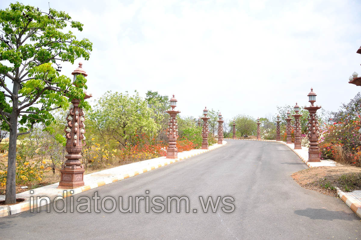 Brick-color decorative lamp posts on the road