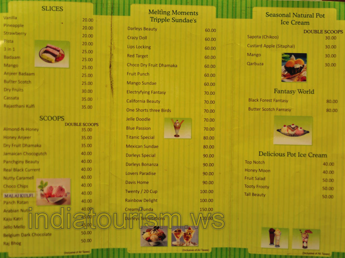 Price list in the ice cream cafe near Charminar