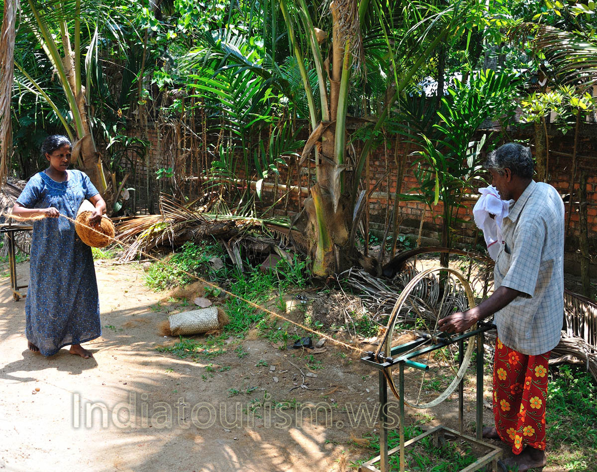 traditional rope spinning using coir