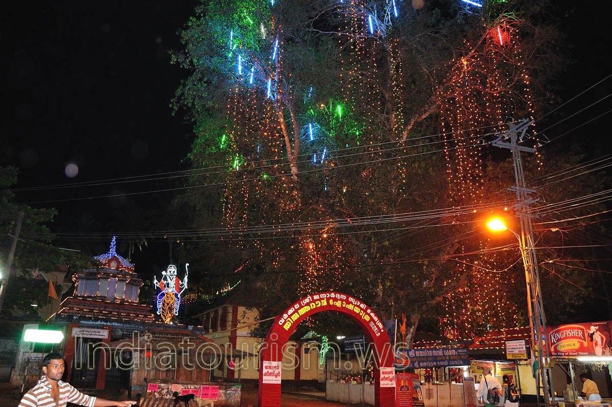 Janardana Swami Temple decorated with the lights