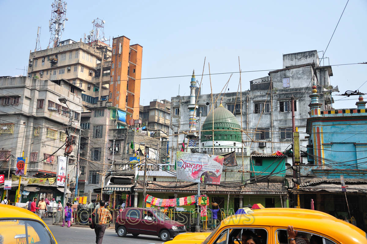 The peaks of the mosque and the mobile operator
