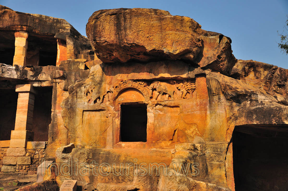 The walls of the caves are decorated by the elephants and trees