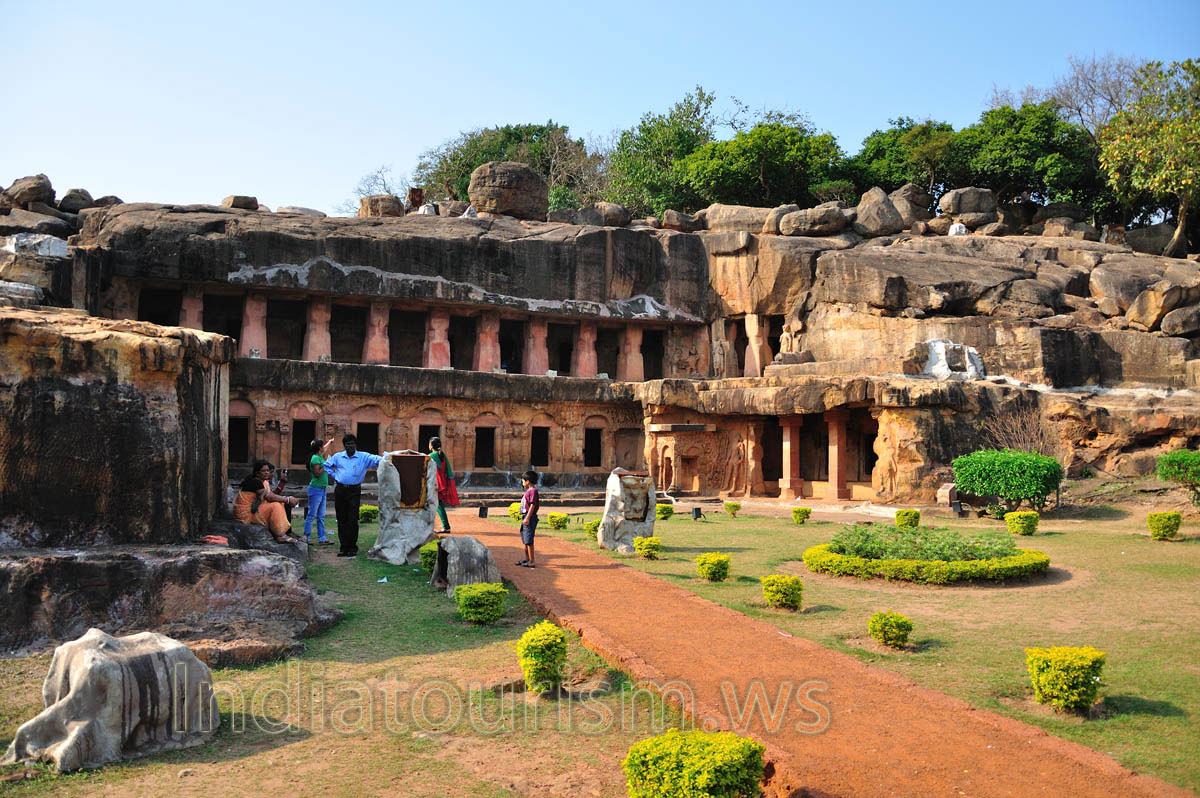 Indian family rests in the historic complex Udayagiri