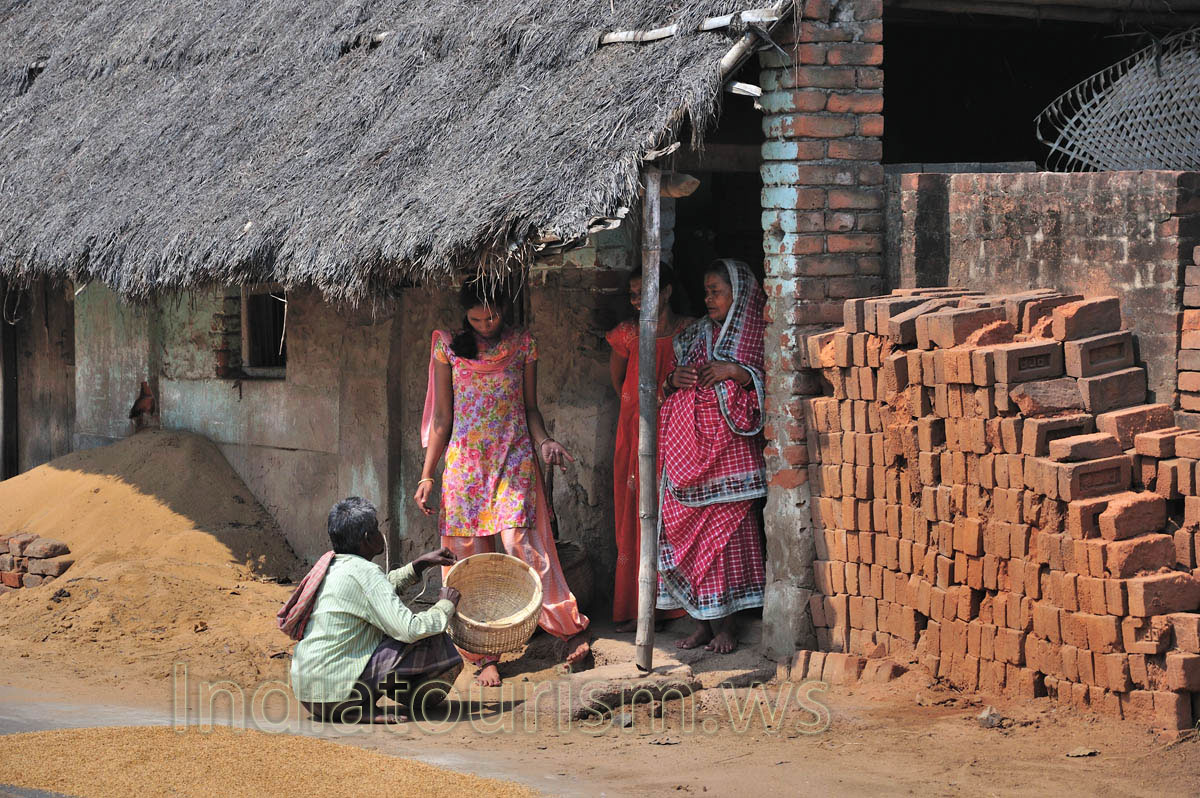 Village women walk around in elegant dresses