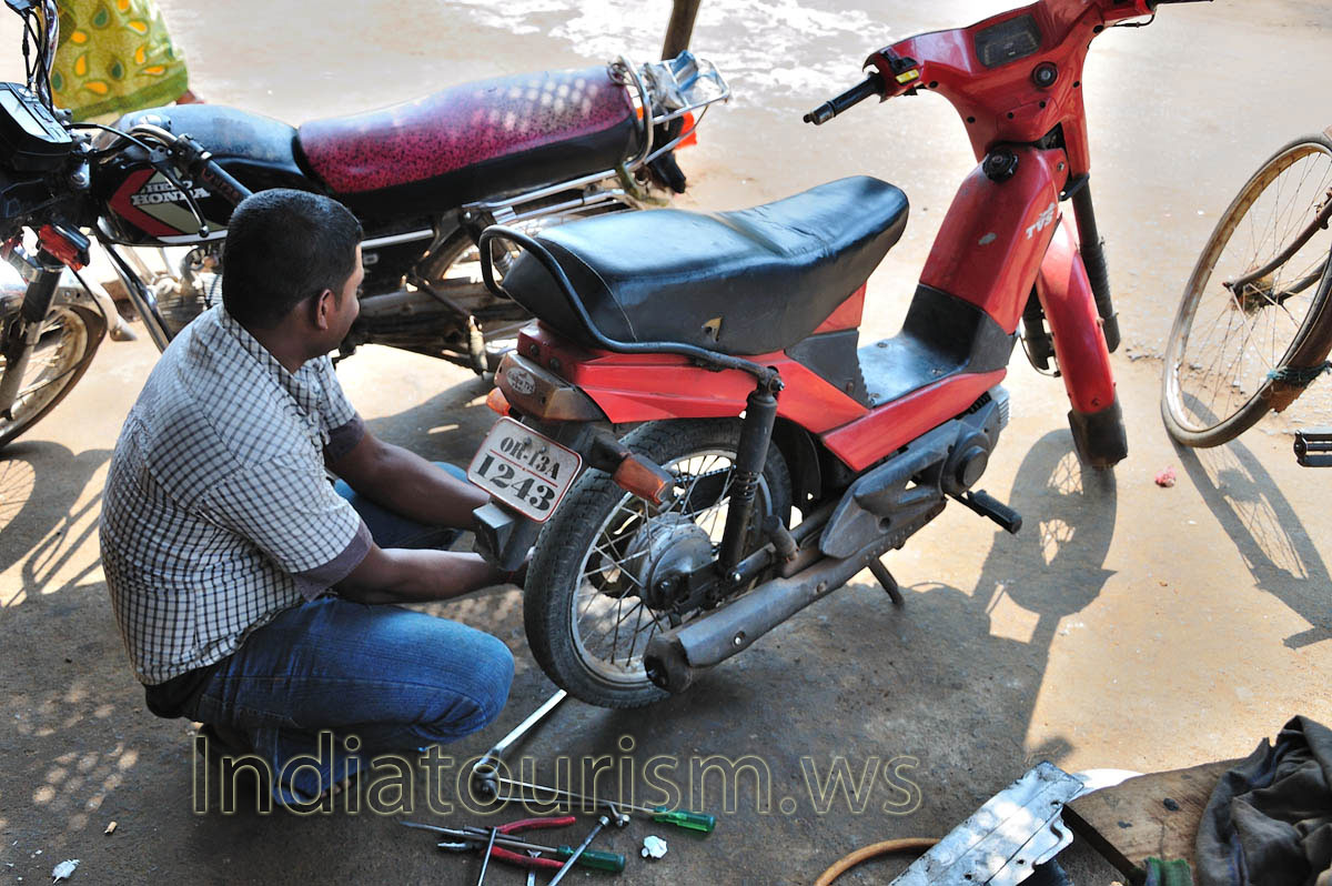 Our motorbike was repaired in the nearby village