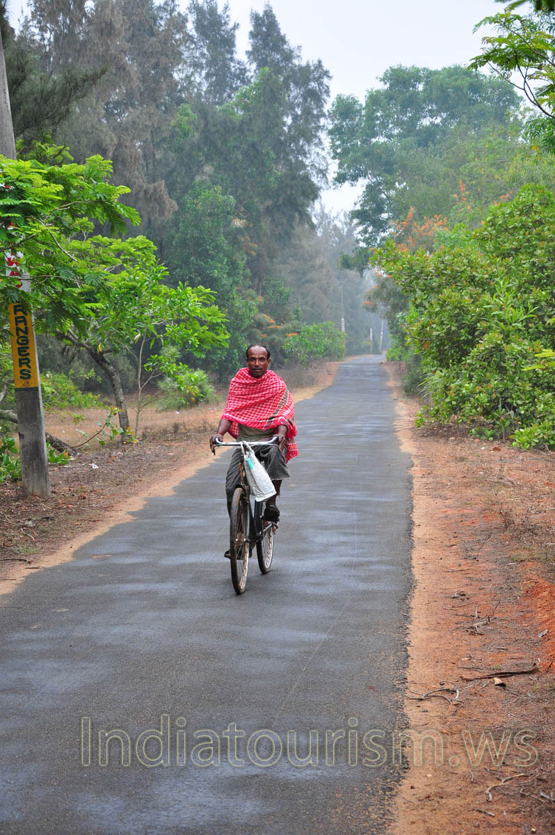 Villager rides a bicycle