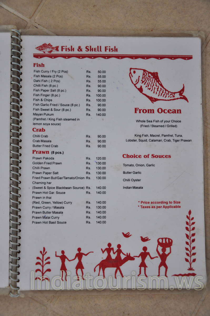 The menu of the 'Pink House' restaurant: fish and crab