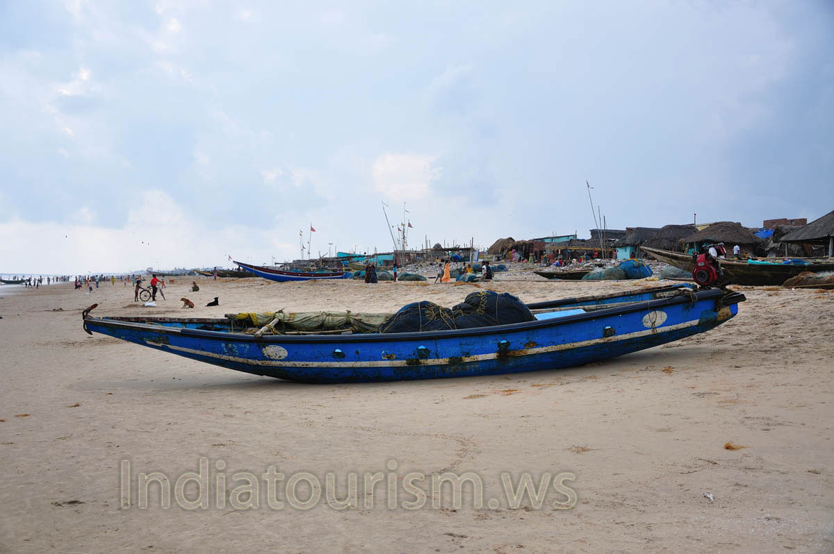 The fishing boat is loaded by nets
