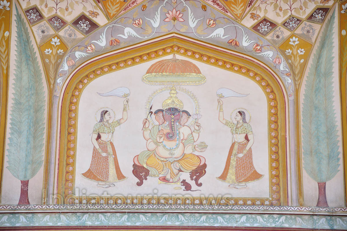 Birla Institute of Scientific Research: details of painting over the entrance to the building