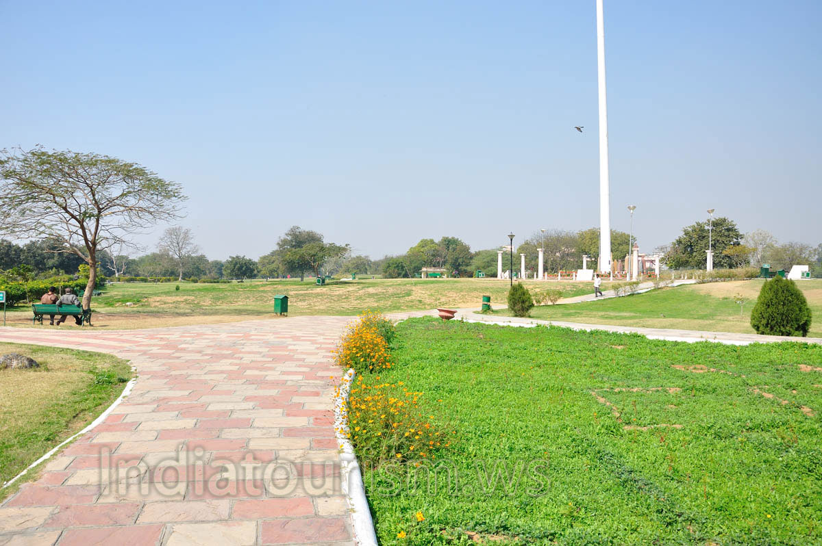 Park walkways are tiled