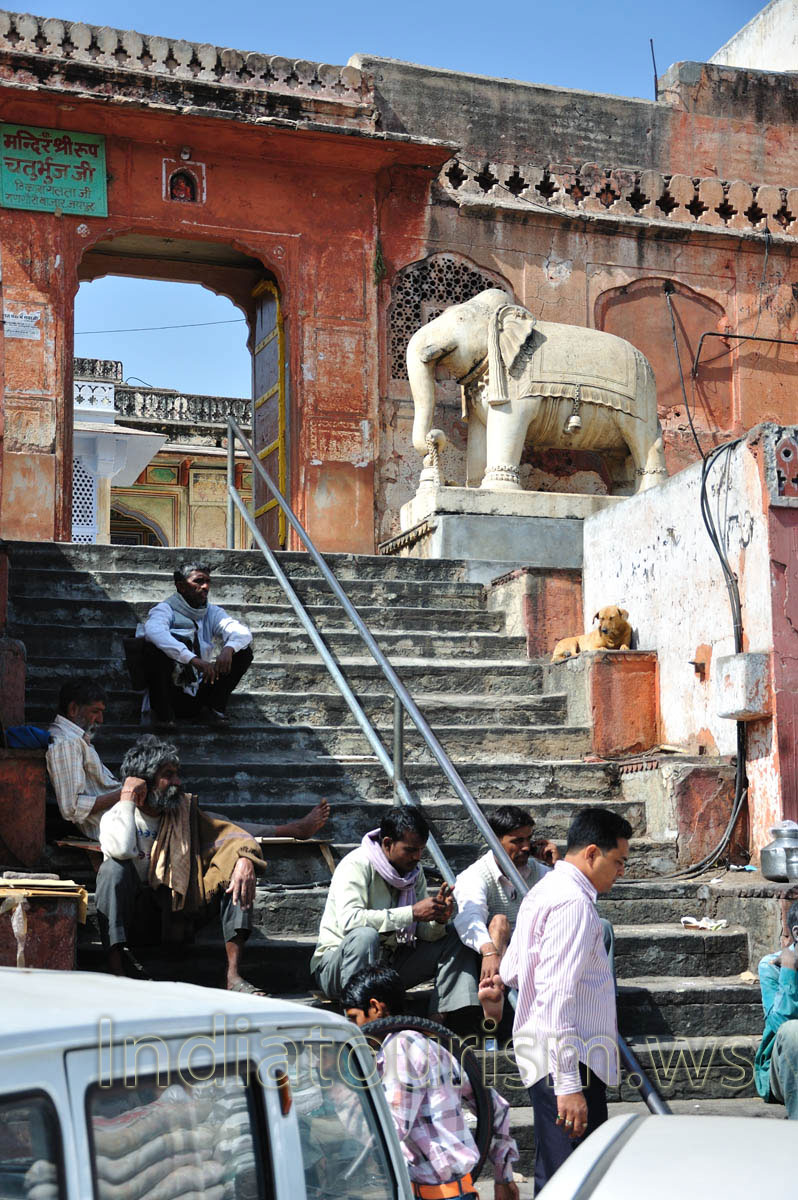 The stair to the temple has been decorated by the elephants