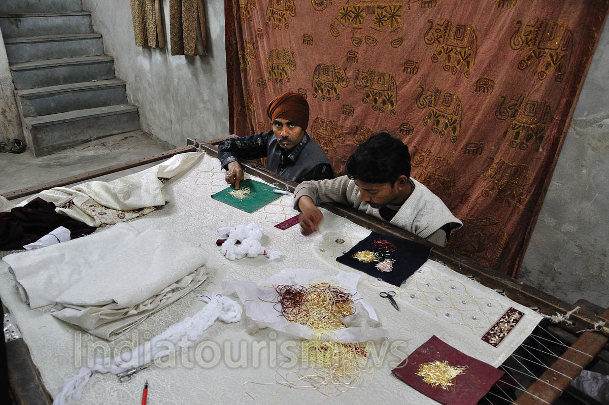 sewing handicraft with metal embroidery