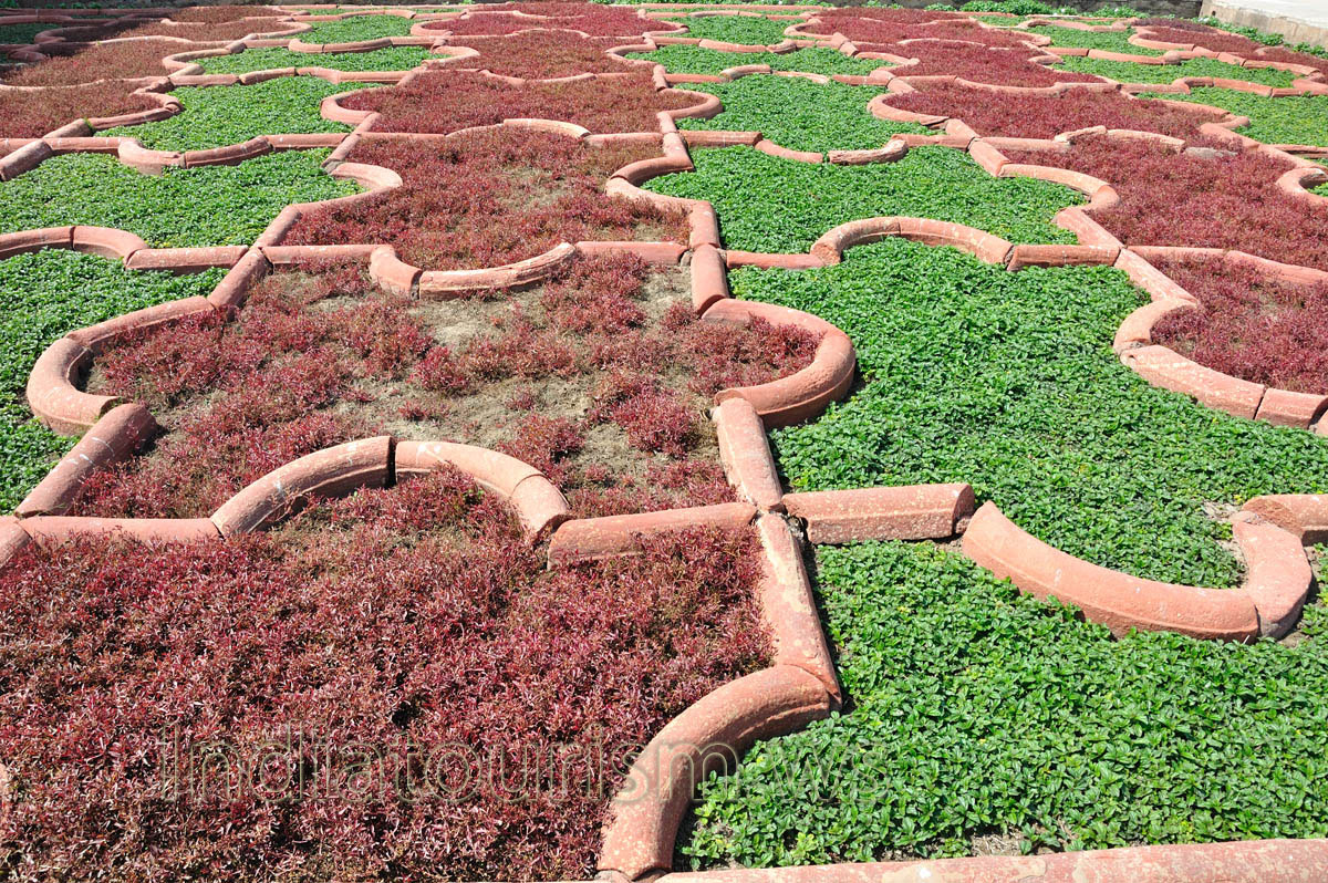 hexagonal grid was made from red sandstone