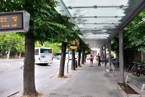 The distance from the railway station to the bus station is approximately 200 meters