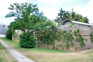 An ancient wall surrounds the building on Viale della Liberazione, 2