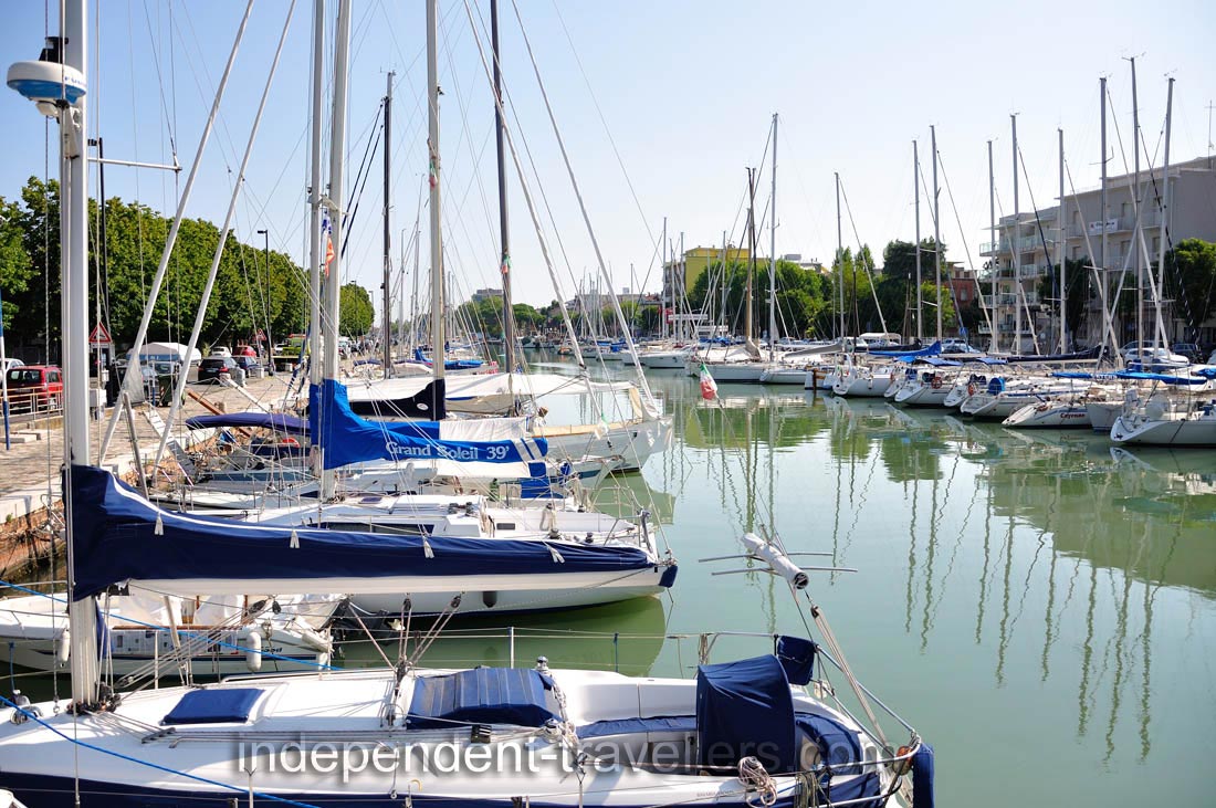 Small yachts are docked on the Port channel of Rimini