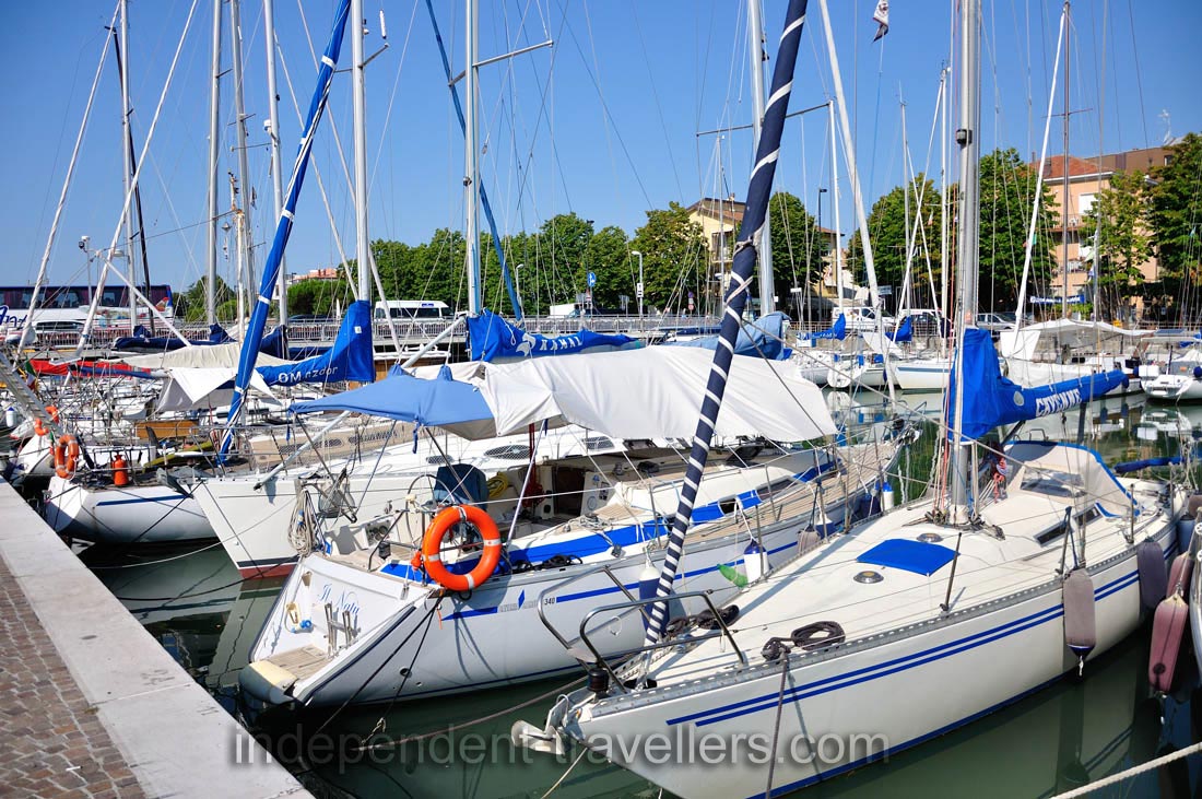 A great quantity of yachts are docked on the Port channel of Rimini