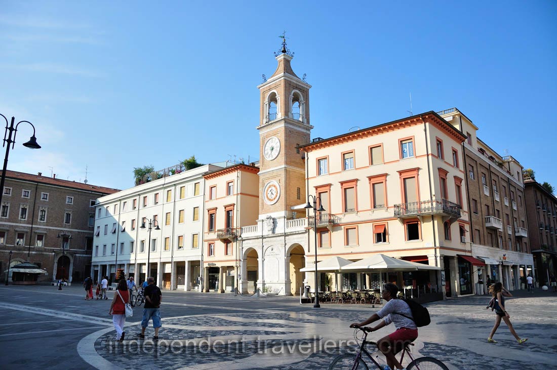 A clock tower on the Piazza Tre Martiri