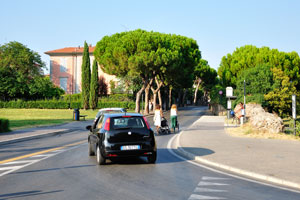 The beginning of Via Bastioni Orientali street is found near the Arch of Augustus