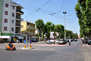 View of the Piazzale Cesare Battisti street from the main entrance of Rimini railway station