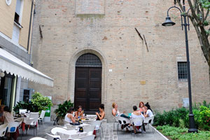 Outdoor bar tables and chairs of Bar Tazza D'Oro