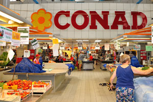 The CONAD supermarket is located inside the covered central market