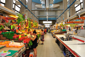 A long chain of counters at the central market