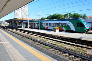An electric train has arrived on the Rimini railway station