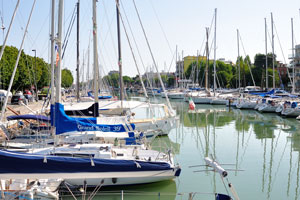 Small yachts are docked on the Port channel of Rimini