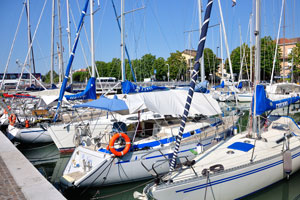 A great quantity of yachts are docked on the Port channel of Rimini