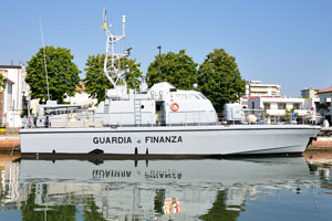 A vessel of “Guardia di Finanza” docked on the Port channel of Rimini