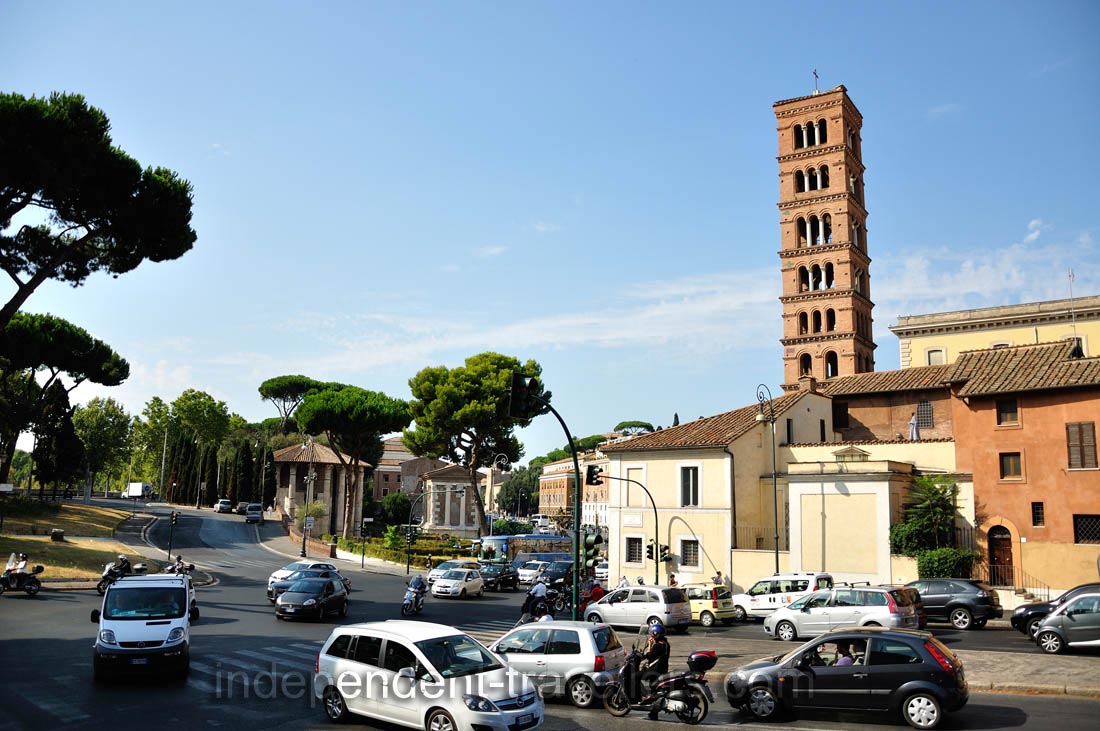 The bell tower of the Basilica of Saint Mary in Cosmedin