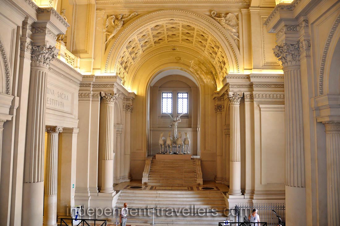 The sculpture of winged Victory with horses in the Italian Military museum