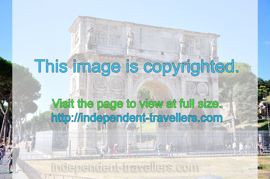 The Arch of Constantine is situated between the Colosseum and the Palatine Hill