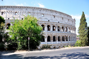 Colosseum as seen from the intersection of Via Nicola Salvi and Via delle Terme di Tito