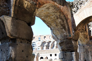 Built of concrete and sand, the Colosseum is the largest amphitheatre ever built