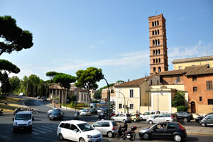 The bell tower of the Basilica of Saint Mary in Cosmedin