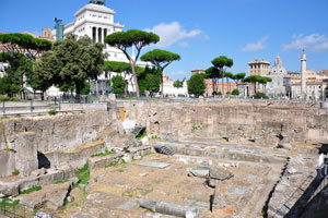 Forum of Augustus and the National Monument to Victor Emmanuel II is on the background