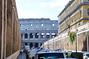 View of Colosseum from the street of Via degli Annibaldi