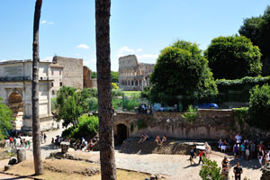 View of the Arch of Titus and the Colosseum from the Palace of Tiberius