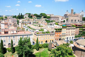 View of the street of Via di San Teodoro from the Palatine Hill