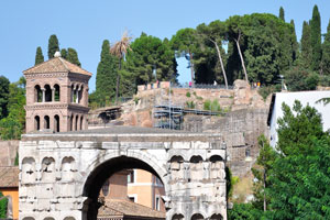 The Arch of Janus and one of the viewing platforms of the area which belongs to the palace of Tiberius