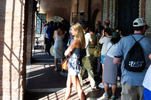 This queue of the tourists is inside the Basilica of Saint Mary in Cosmedin